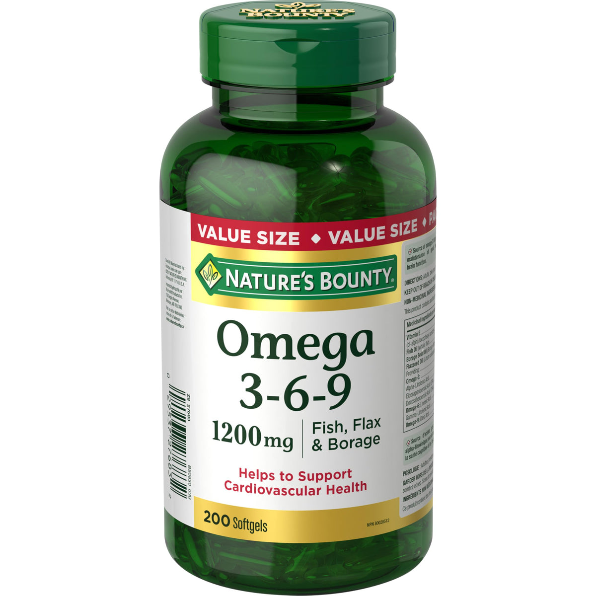 Nature's Bounty Omega-3-6-9, cápsulas blandas para bienestar diario.