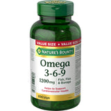Nature's Bounty Omega-3-6-9, cápsulas blandas para bienestar diario.