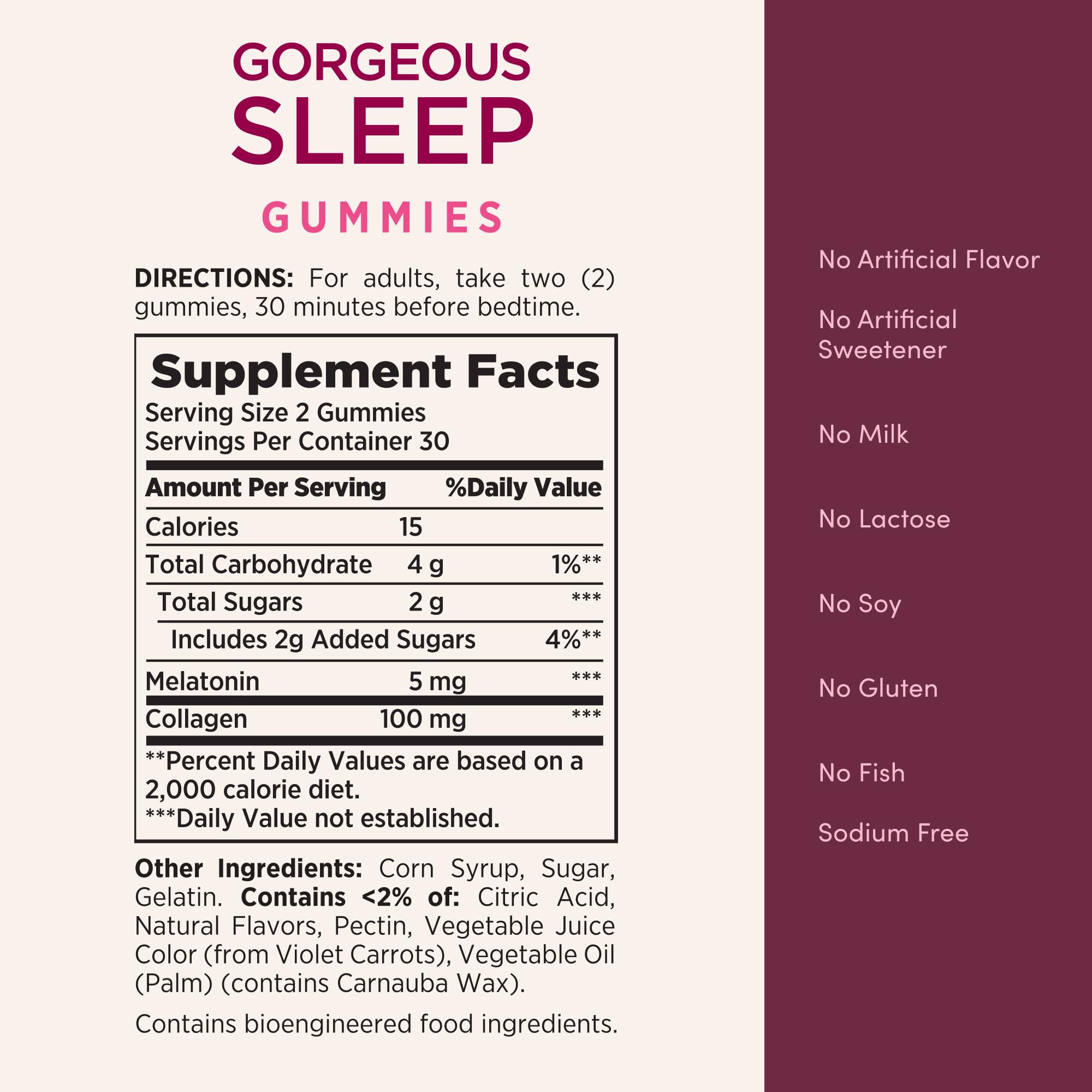 Etiqueta del producto sin gluten y sin alérgenos en Gorgeous Sleep