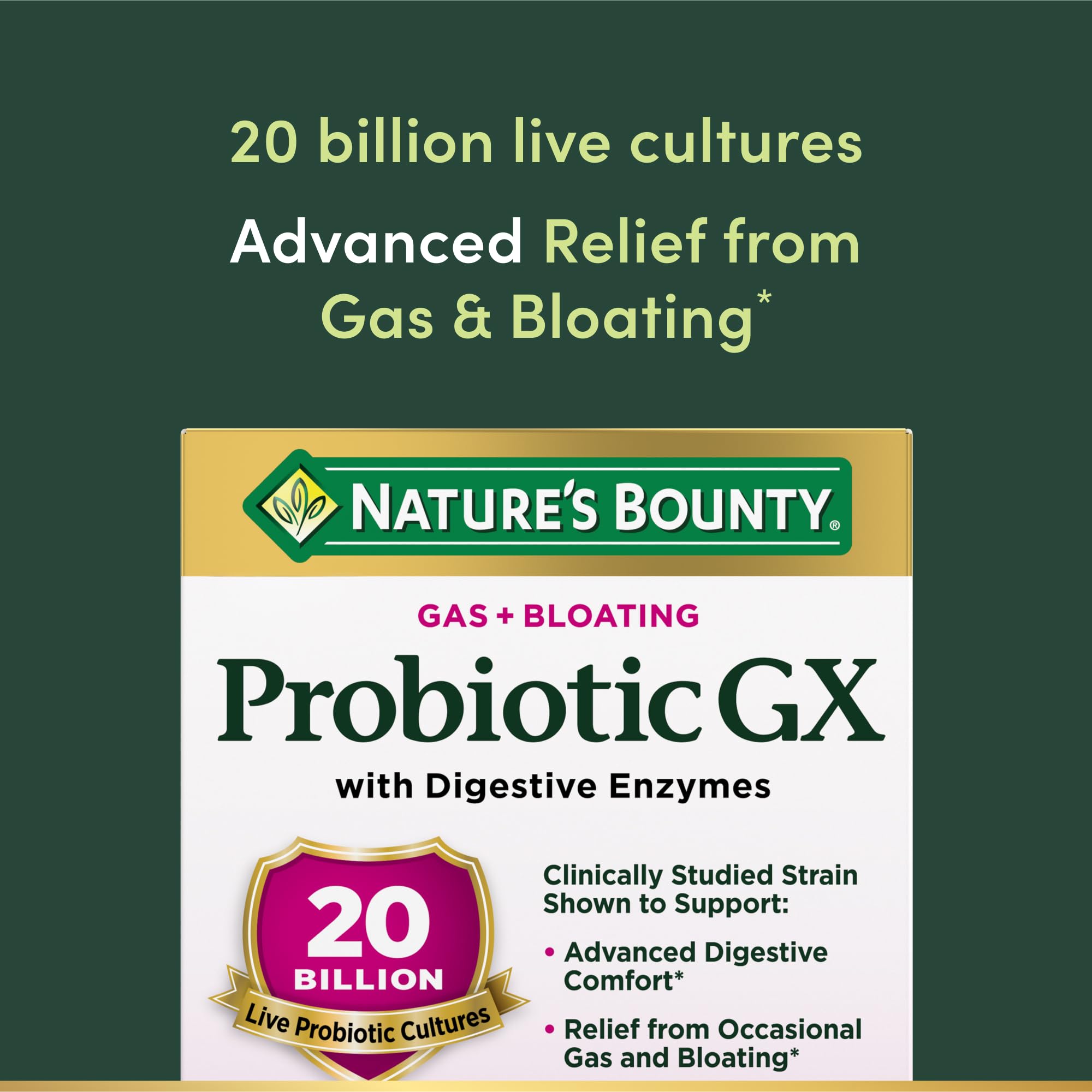 Nature's Bounty Probiotic GX cápsulas para una digestión suave.