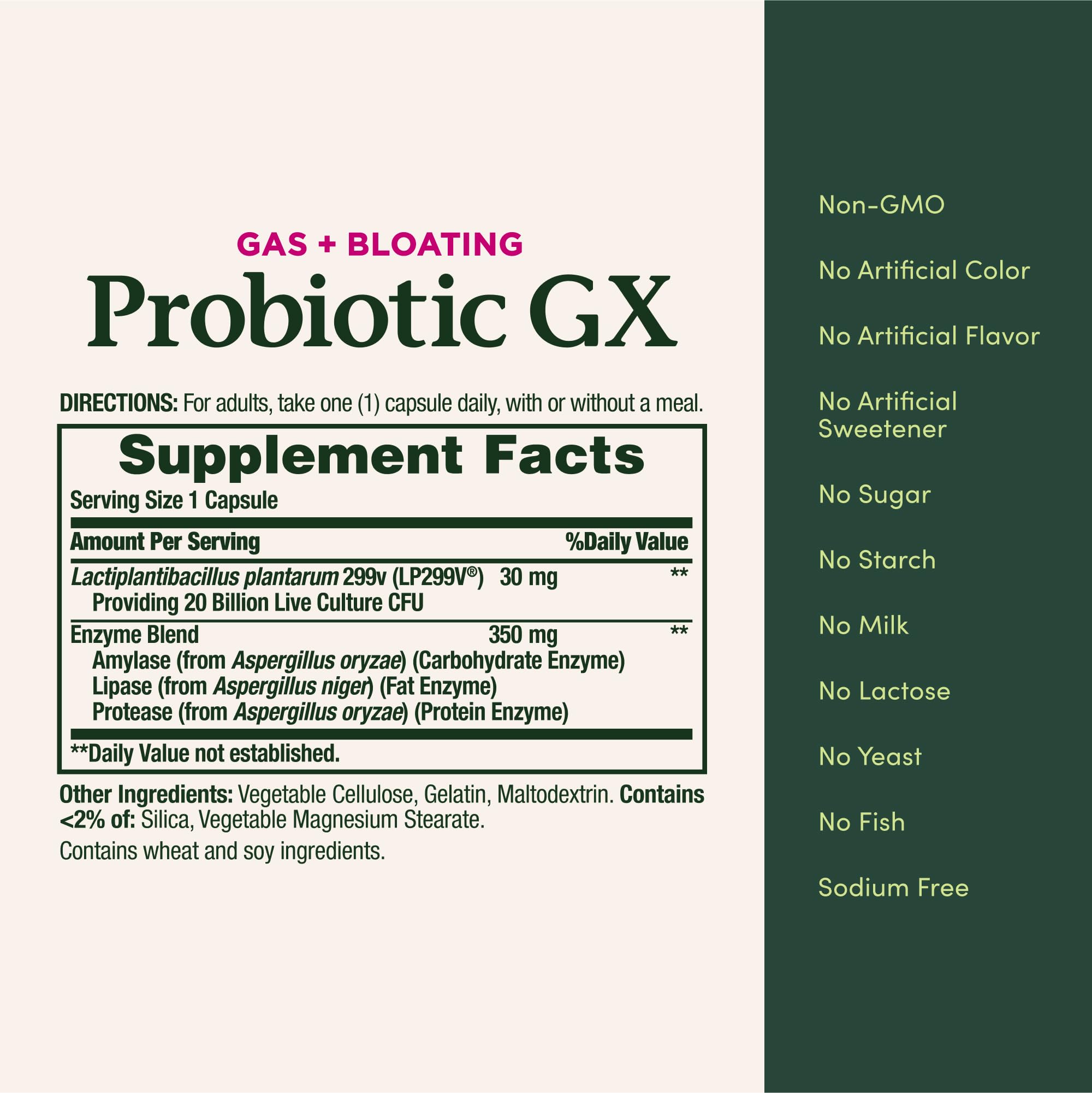 Nature's Bounty Probiotic GX uso diario para bienestar digestivo.