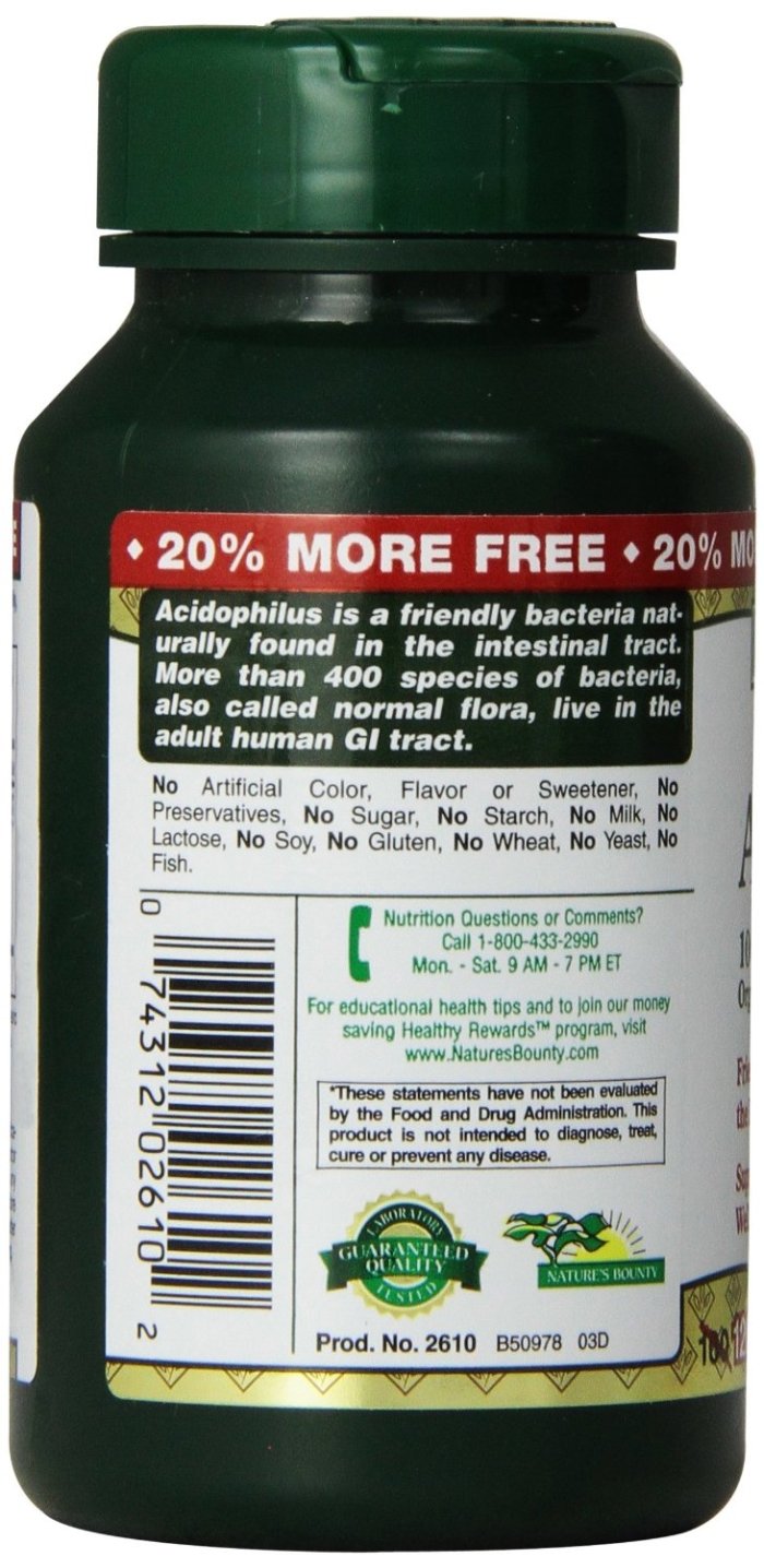 Nature's Bounty probiótico acidophilus tabletas para uso diario y equilibrio digestivo