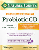 Probiótico Nature's Bounty entrega controlada en botella de 30 cápsulas para uso diario.