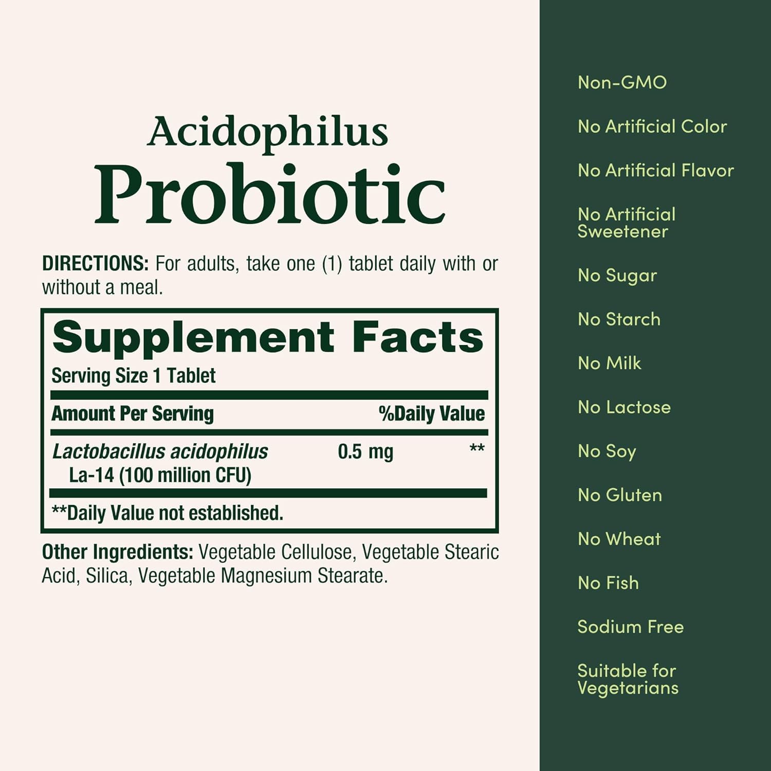 Nature's Bounty Probiotics Acidophilus: envase libre de gluten y sin azúcares añadidos.