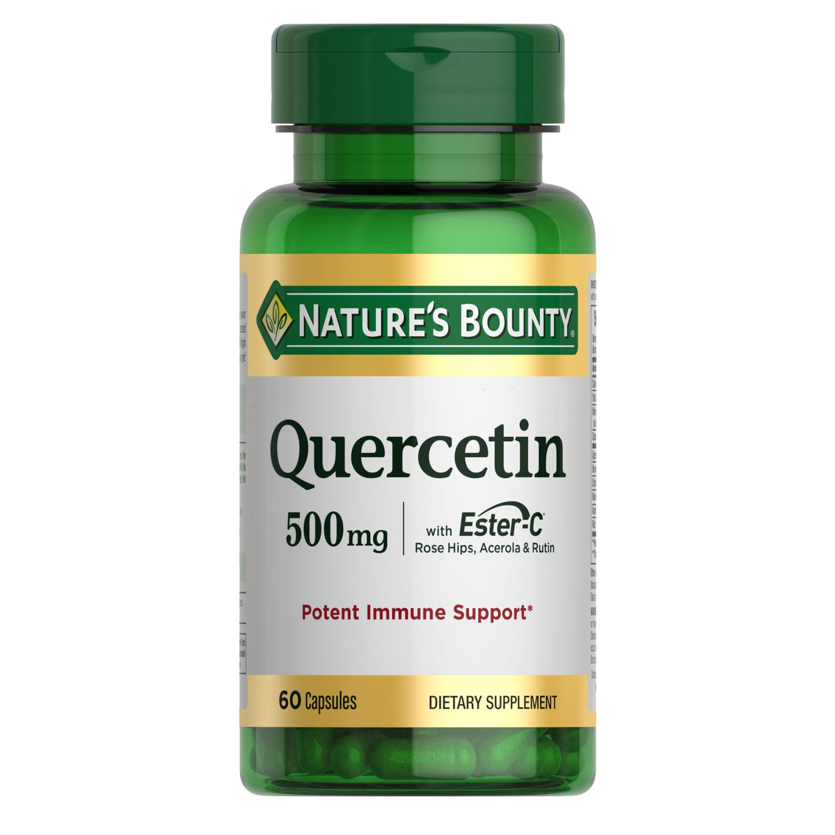 Nature's Bounty Quercetina: envase de cápsulas para apoyo inmunológico diario.