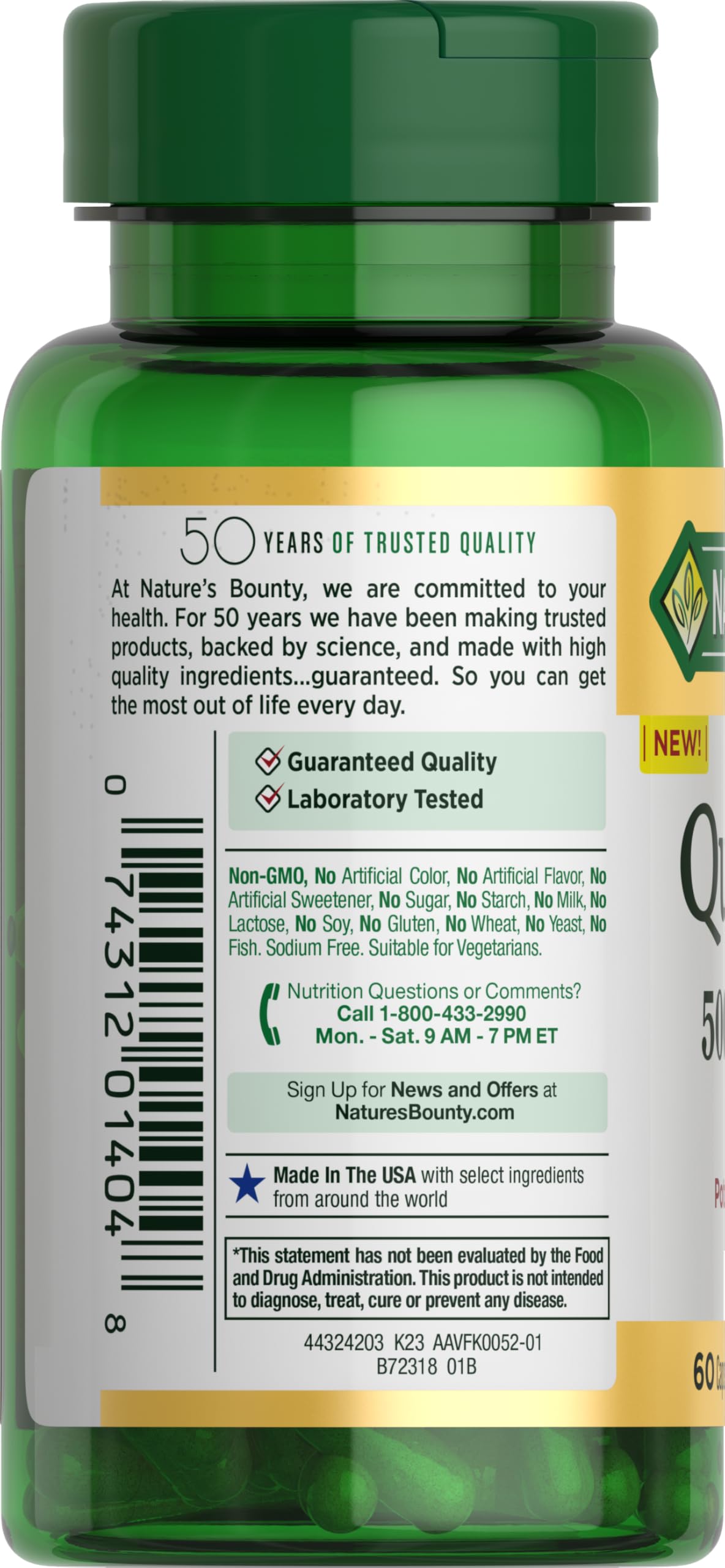 Nature's Bounty Quercetina: etiqueta con información clara y útil.