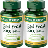 Nature's Bounty Red Yeast Rice, botella de 600 mg por cápsula, uso diario.