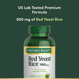Etiqueta de Nature's Bounty Red Yeast Rice con ingredientes naturales y sin OGM.