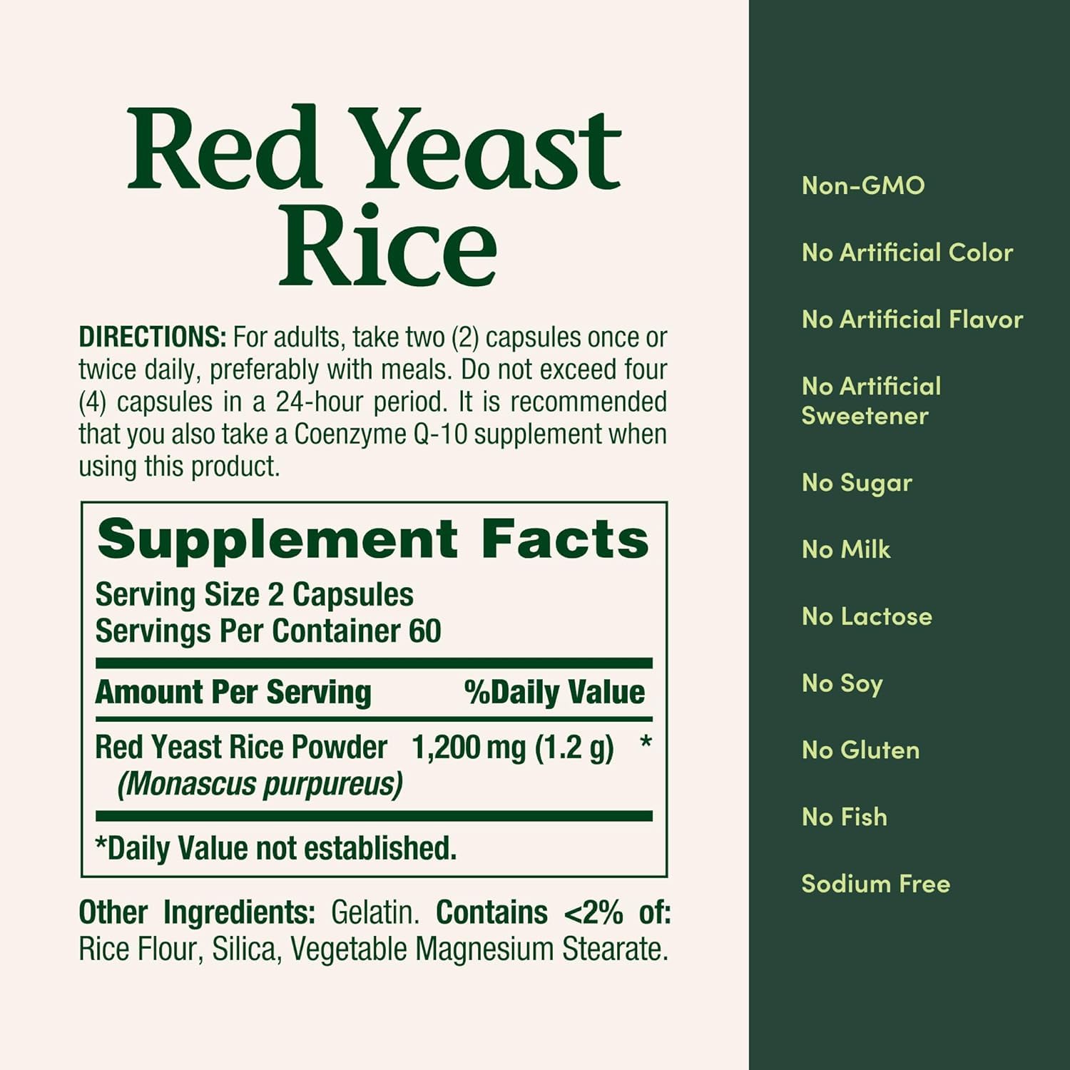Cápsulas sin gluten de Nature's Bounty Red Yeast Rice para dieta equilibrada.