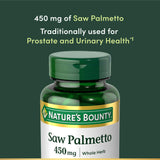 Caja frontal de Nature's Bounty Saw Palmetto, suplemento para hombres.