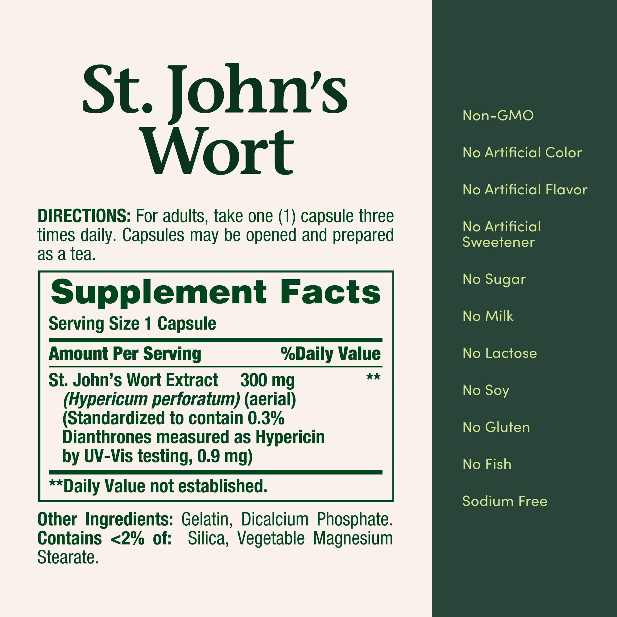 Nature's Bounty St. John's Wort dosis diaria, tres cápsulas para 900 mg