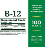 Nature's Bounty tabletas B12 1000 mcg etiqueta clara en el frasco