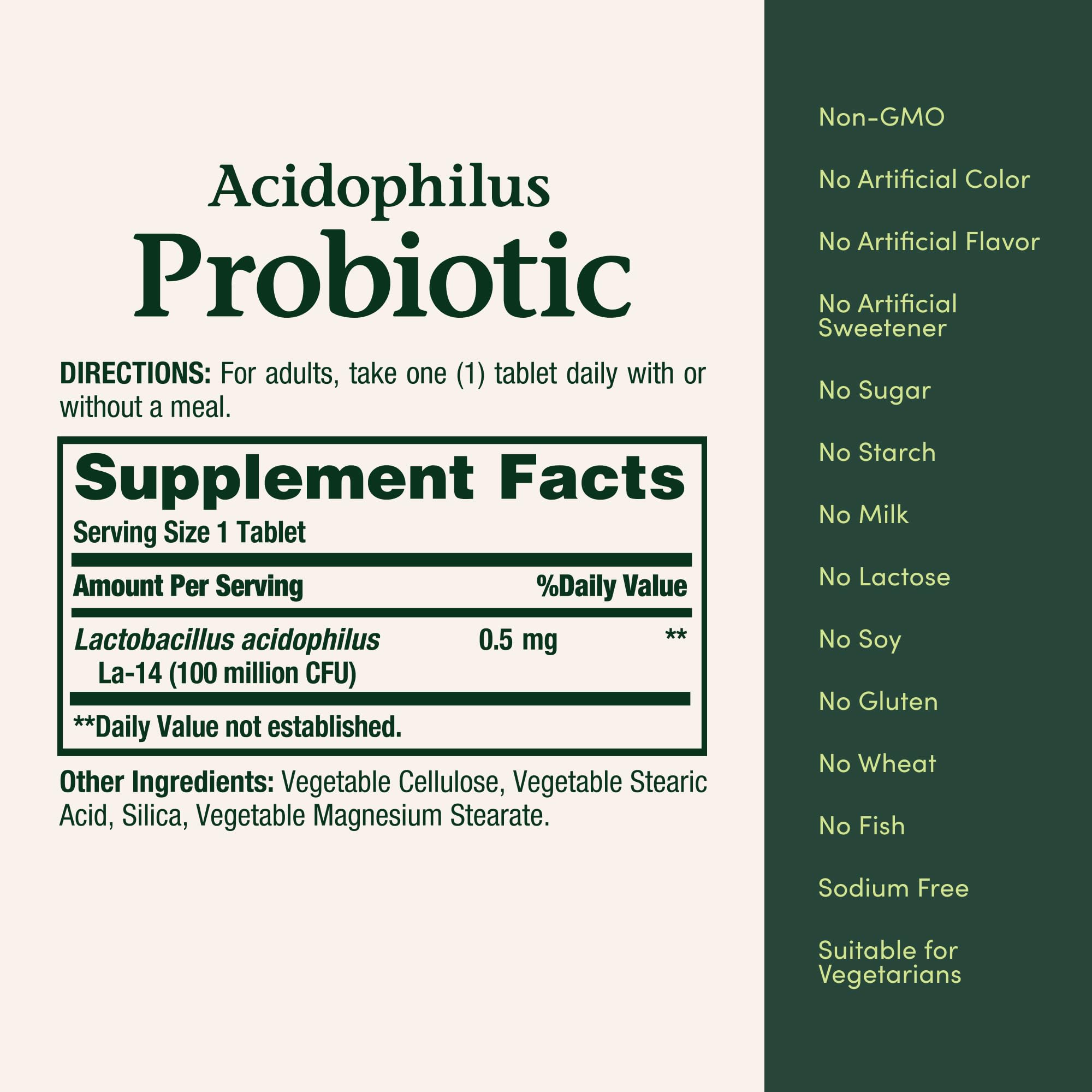 Tabletas Nature's Bounty Lactobacillus Acidophilus en estuche para consumo diario