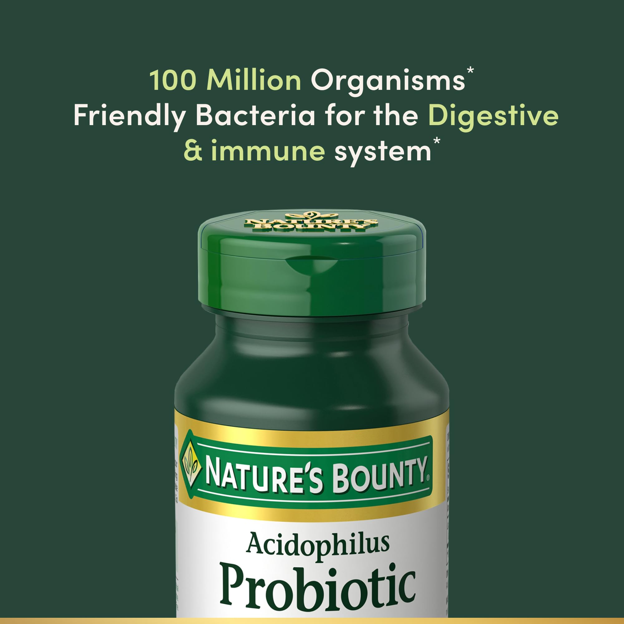 Dosis diaria Nature's Bounty Lactobacillus Acidophilus en formato tableta para rutina simple