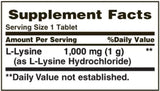 Tabletas lisina 1000 mg, fáciles de tragar y uso diario.