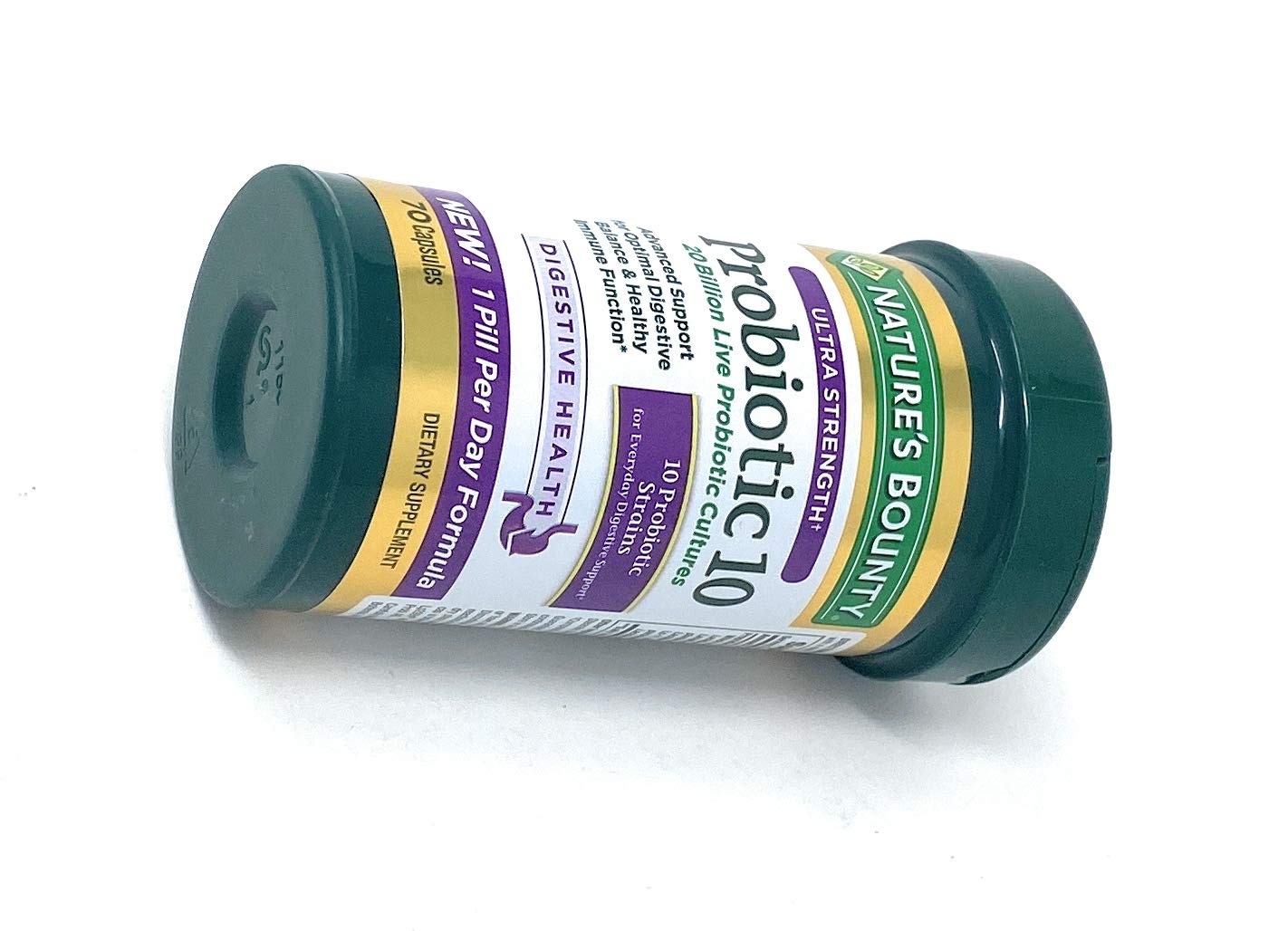 Nature's Bounty Ultra Strength Probiotic 10 detalle de cápsula individual para digestión diaria