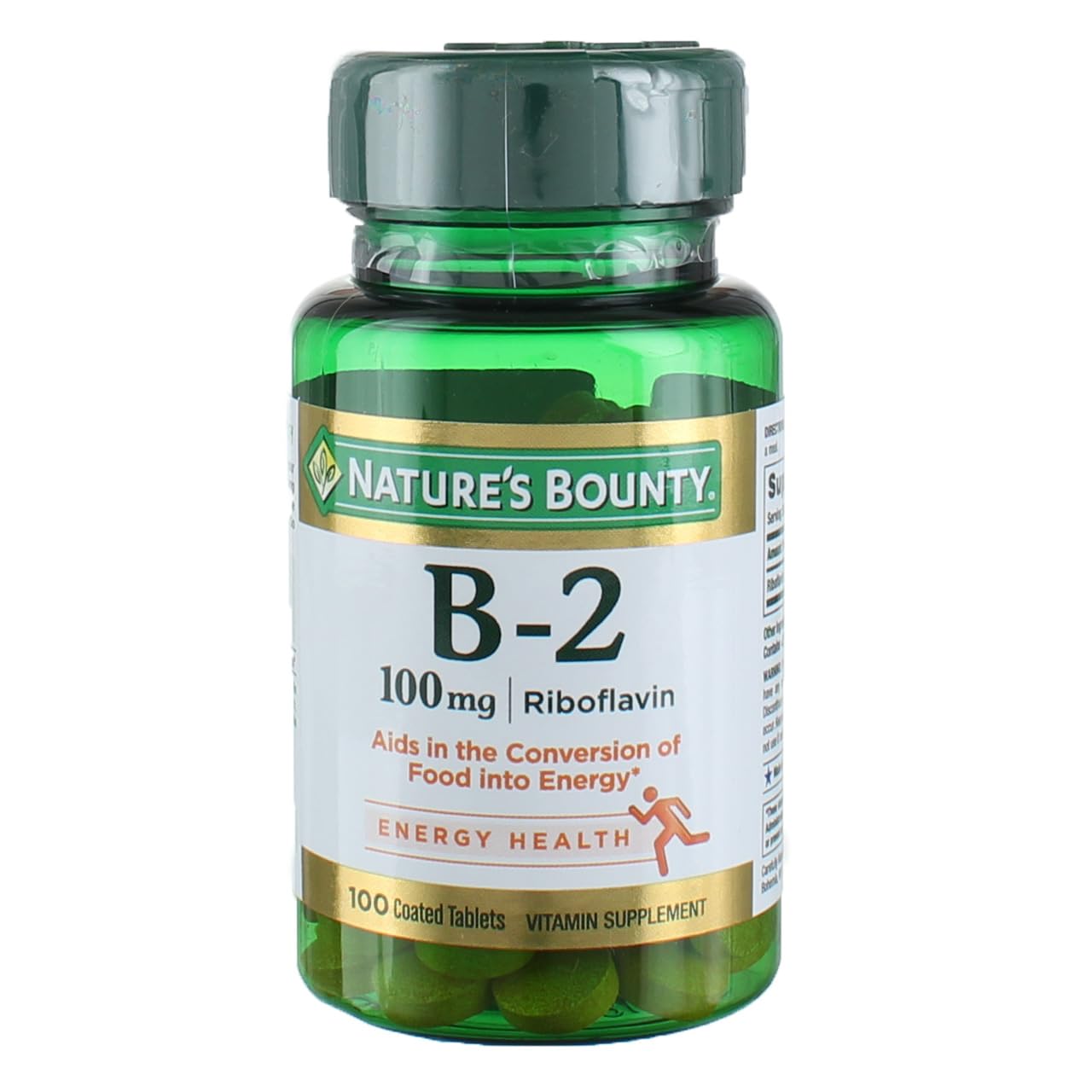 Nature's Bounty Vitamina B-2 100 mg en comprimidos recubiertos para energía diaria.
