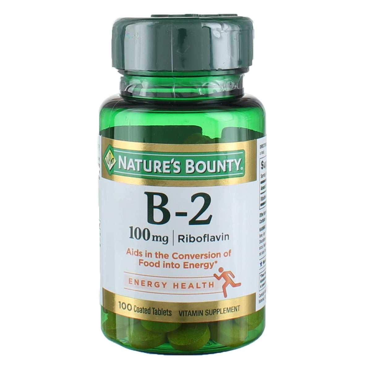 Nature's Bounty Vitamina B-2 100 mg en comprimidos recubiertos para energía diaria.