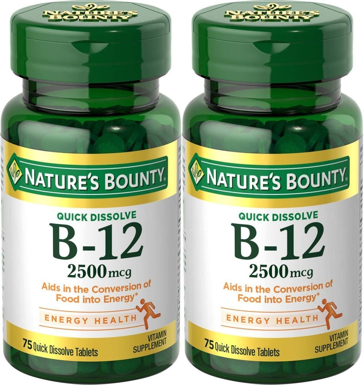 Nature's Bounty Vitamina B-12 disolución rápida con sabor a cereza, útil para uso diario.