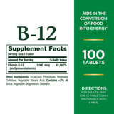 Nature's Bounty Vitamina B12, uso diario en tabletas, energía sostenida