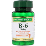 Nature's Bounty Vitamina B6 100 mg, botella de 100 tabletas, apoya metabolismo energético
