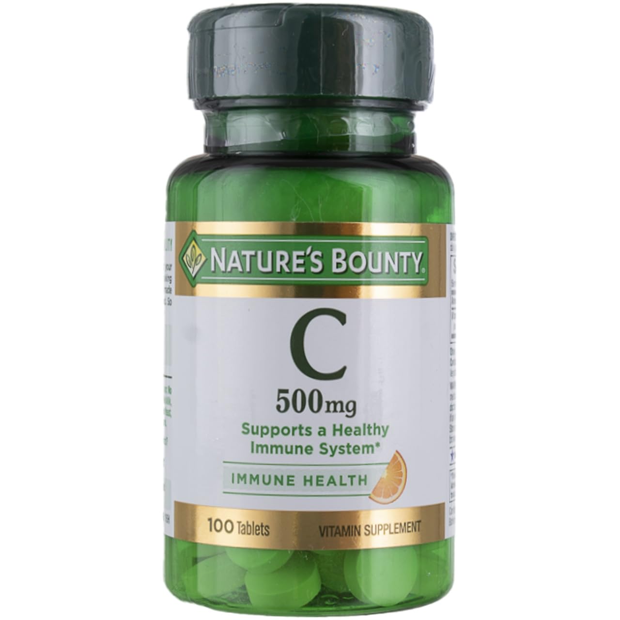 Nature's Bounty Vitamina C 500 mg, vista frontal del frasco, apoyo al bienestar diario.