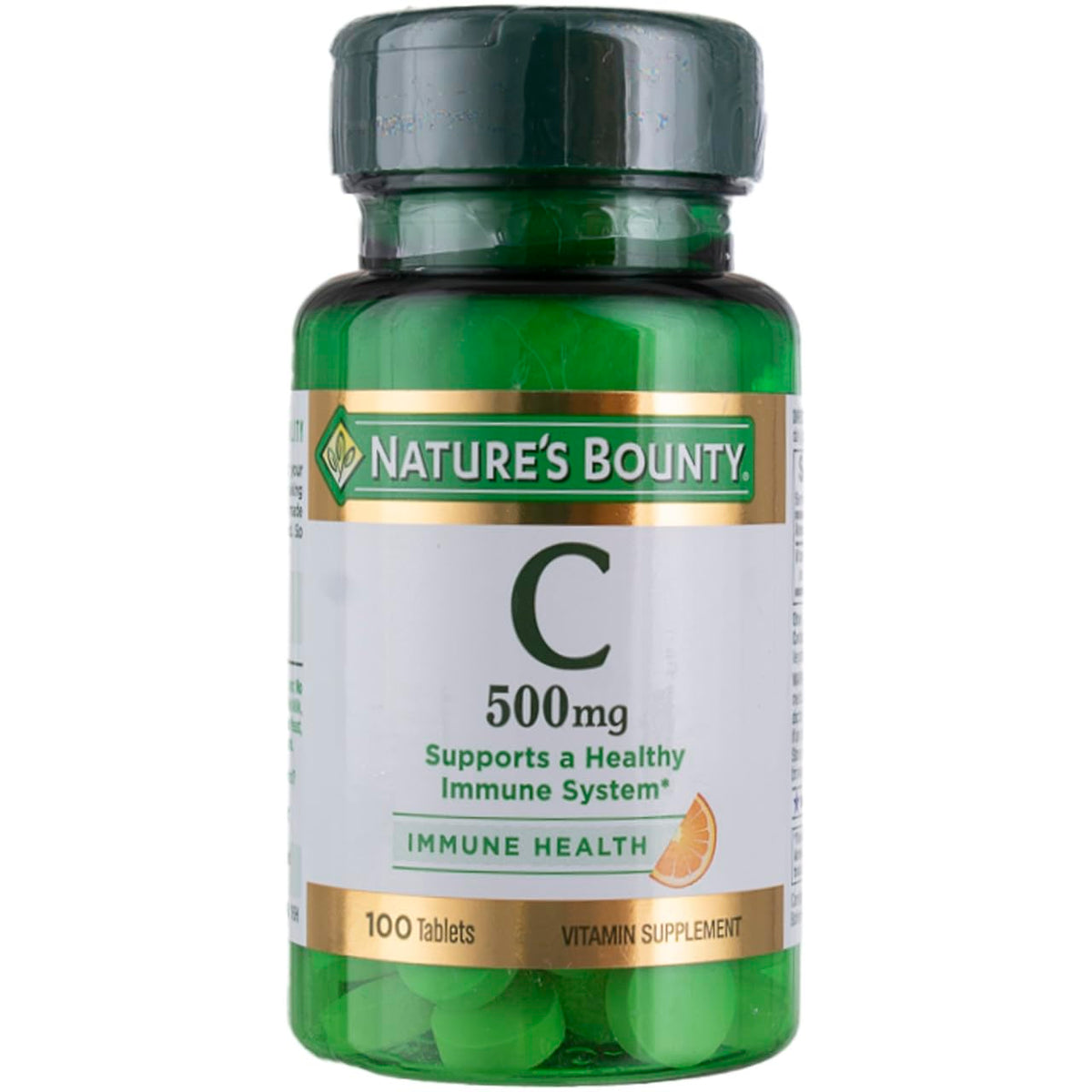 Nature's Bounty Vitamina C 500 mg, vista frontal del frasco, apoyo al bienestar diario.