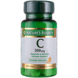 Nature's Bounty Vitamina C 500 mg, vista frontal del frasco, apoyo al bienestar diario.