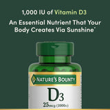 Nature's Bounty Vitamina D3 1000 etiqueta frontal, destaca la marca