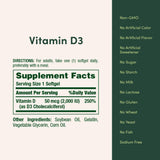 Etiqueta de Nature's Bounty Vitamina D3 sin gluten y sin OGM.