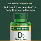 Nature's Bounty Vitamina D3 2000 IU favorece la absorción de calcio.