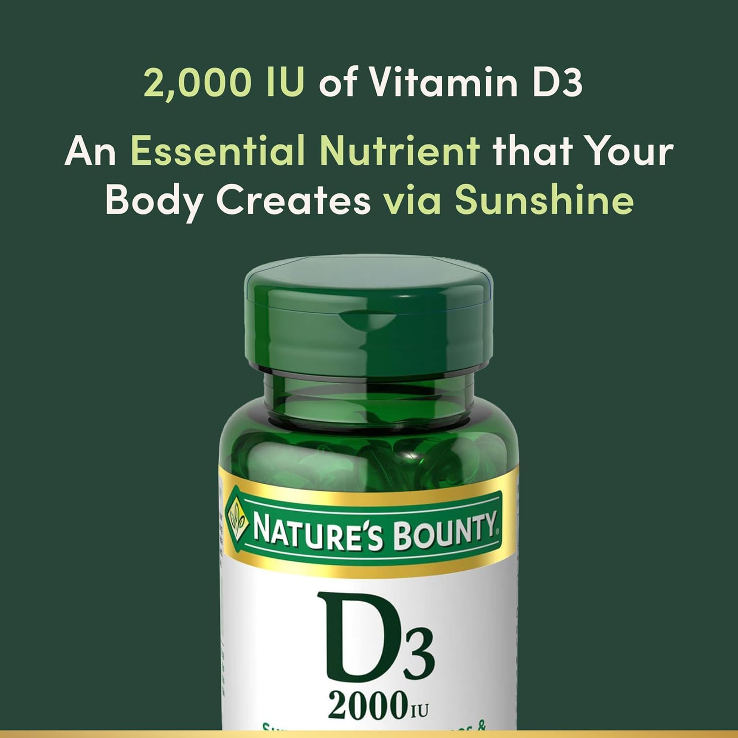 Nature's Bounty Vitamina D3 2000 UI, cápsulas suaves y fáciles de tragar para tu rutina.