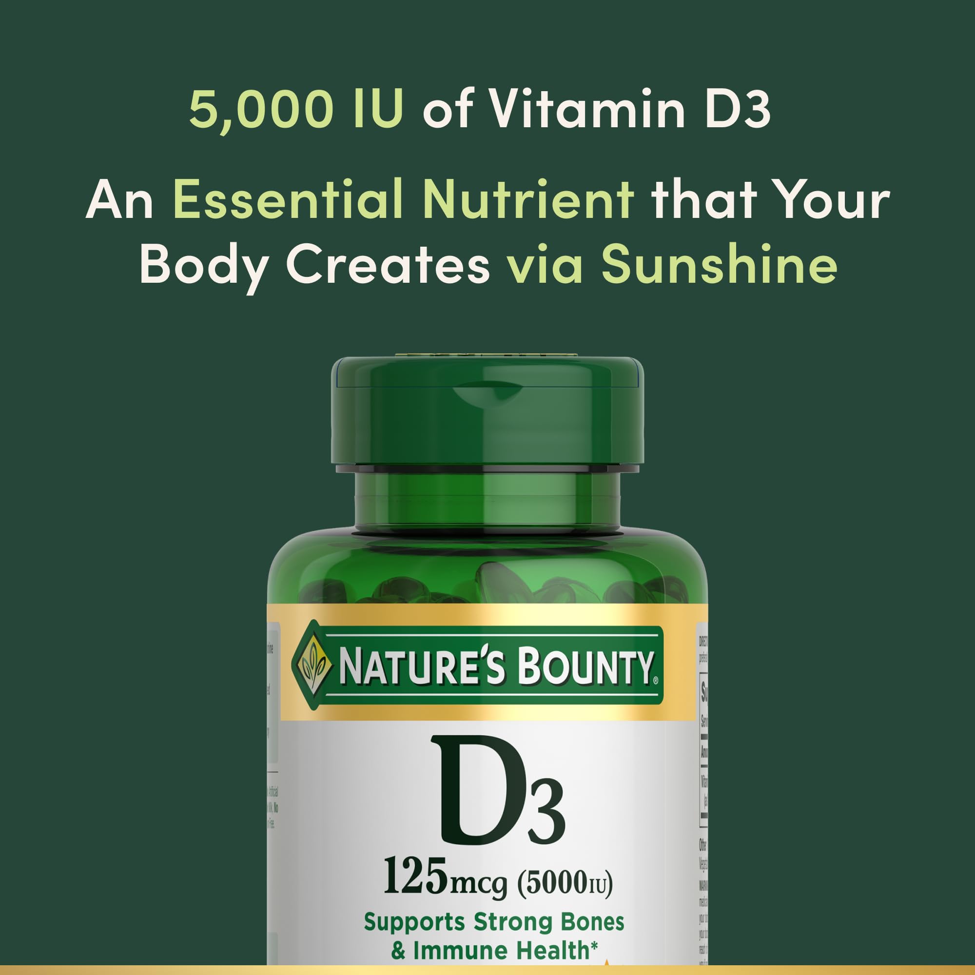 Vitamina D3 liberación rápida Nature's Bounty, absorción eficiente.