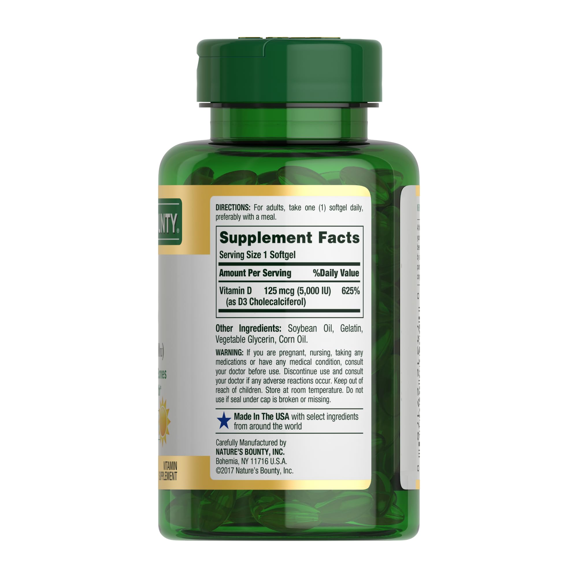 Envase de 240 cápsulas, Nature's Bounty Vitamina D3.