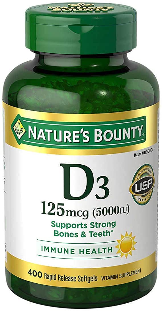 Nature's Bounty Vitamina D3 5000 UI en capsulas blandas de liberacion rapida para uso diario