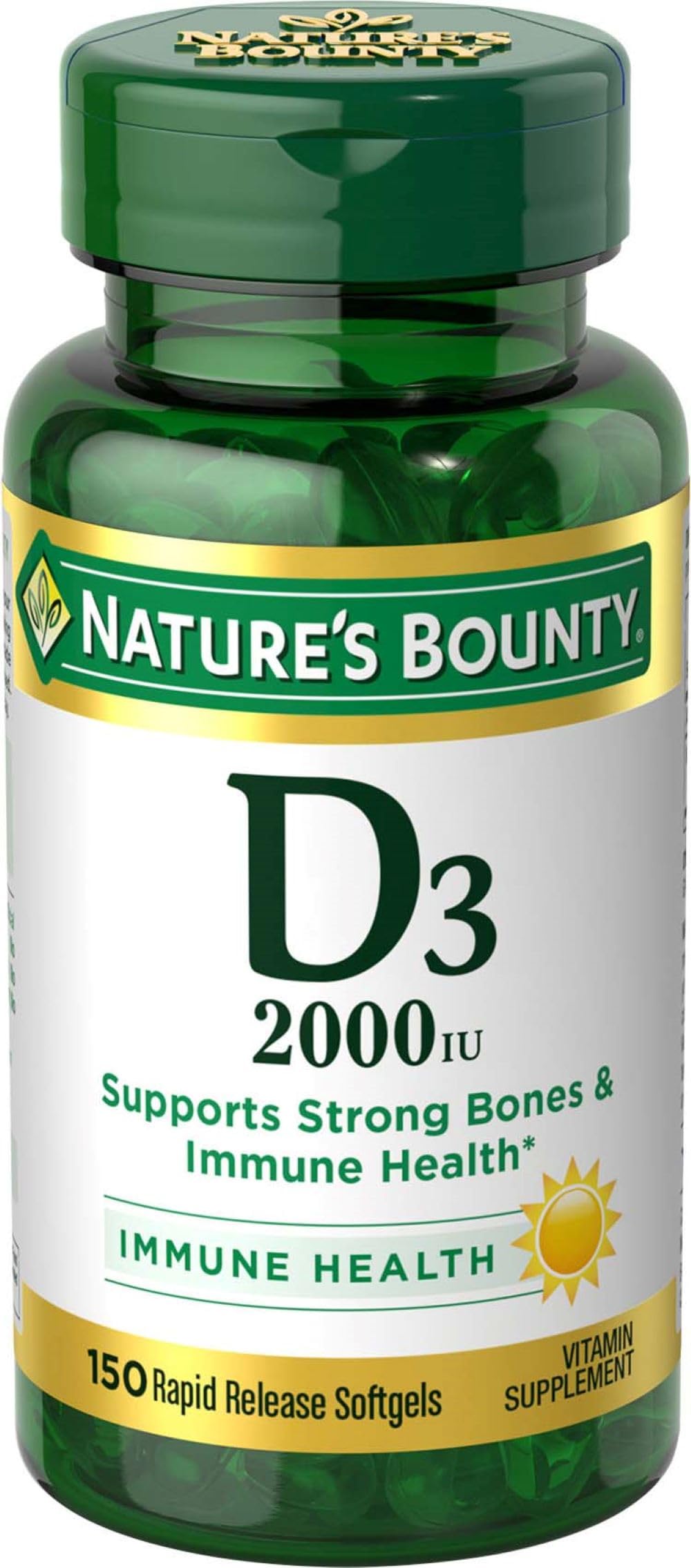Nature's Bounty Vitamina D3, cápsulas para la absorción de calcio y salud ósea.
