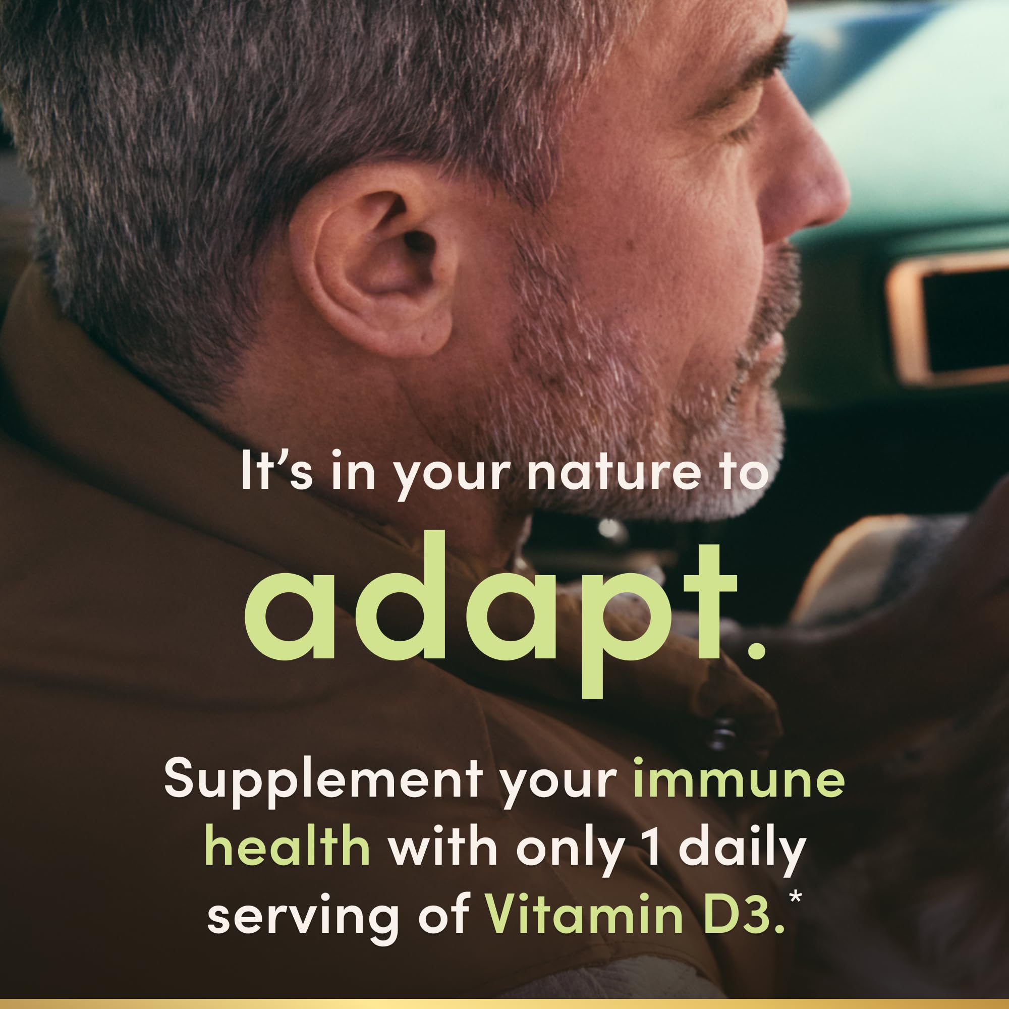 Nature's Bounty Vitamina D3, frente de envase para toma diaria conveniente.