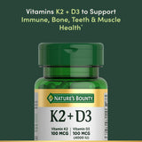 Nature's Bounty Vitamina D3 y K2, etiqueta mostrando origen solar de la D3