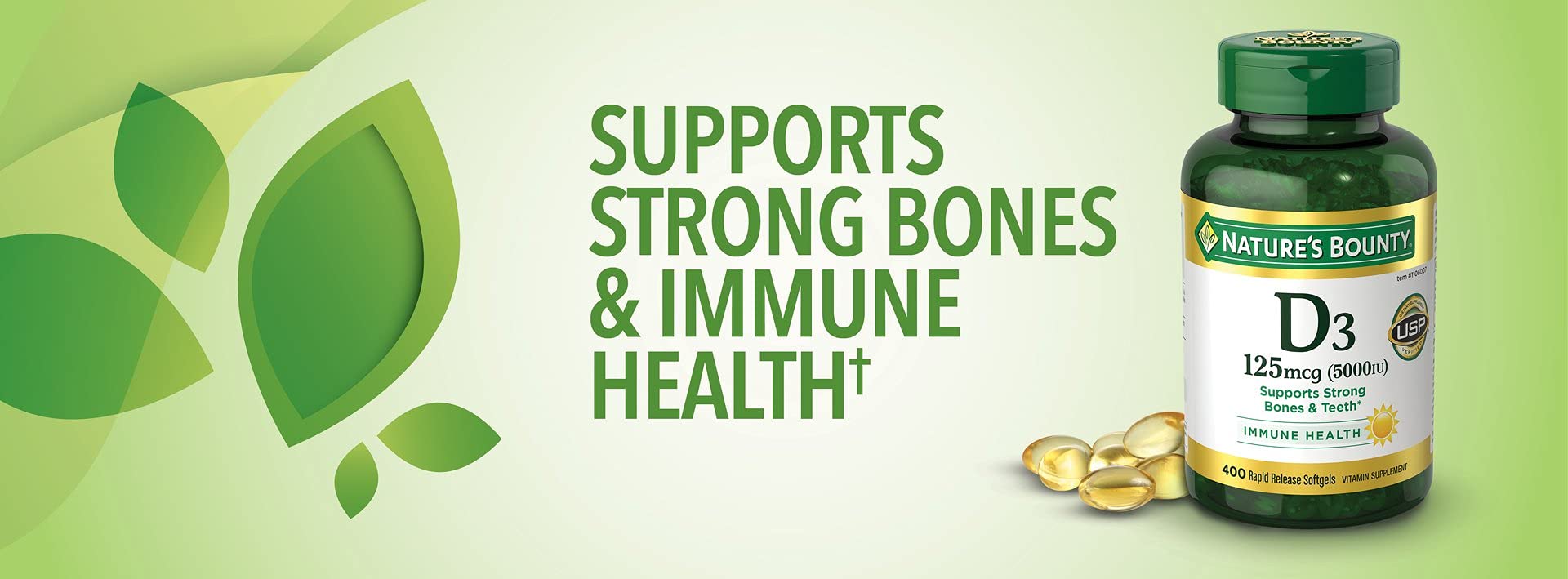 Nature's Bounty Vitamina D3 para fortalecer huesos y apoyo al sistema inmune