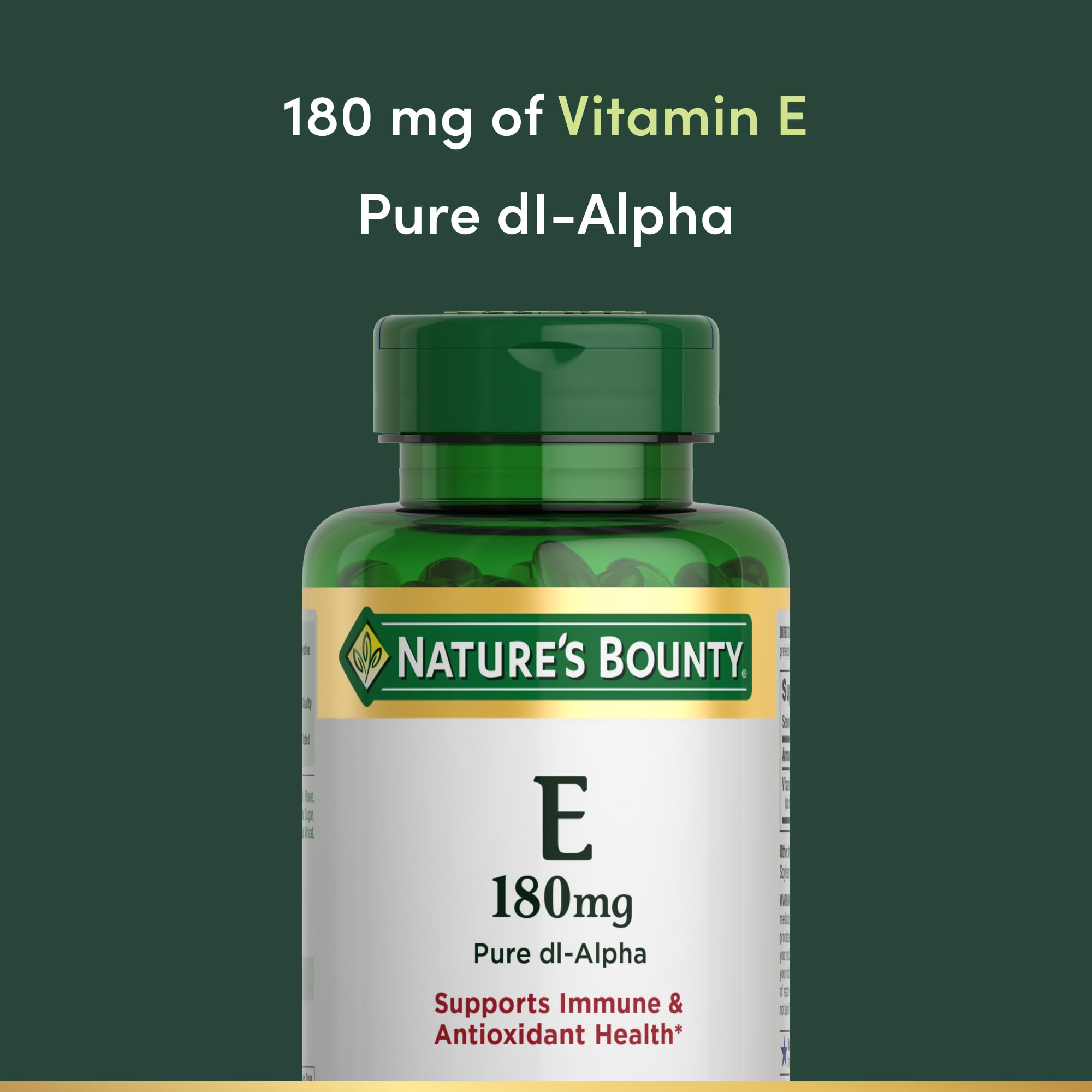 Frasco de Nature's Bounty Vitamina E, etiqueta legible y fácil de identificar.
