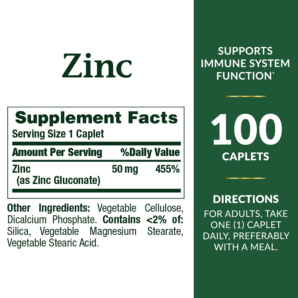 Nature's Bounty zinc 50 mg cápsulas en frascos de 100, fácil para el día a día.