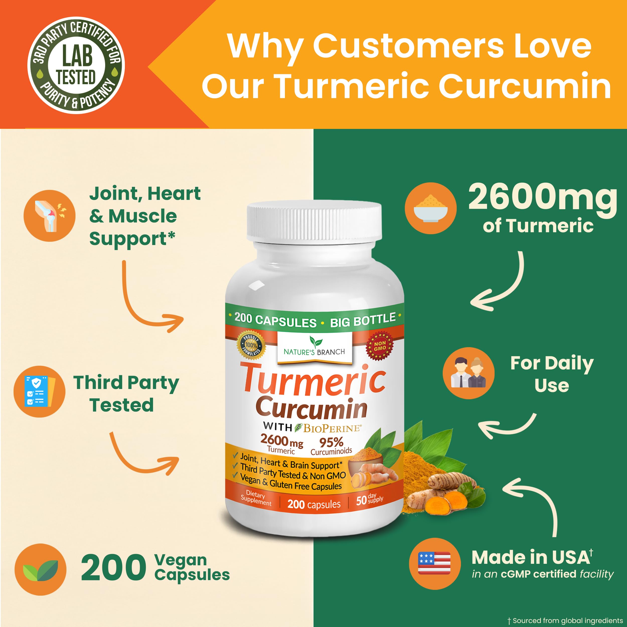 NATURE'S BRANCH BioPerine: extracto para mejor absorción de curcuminoides.