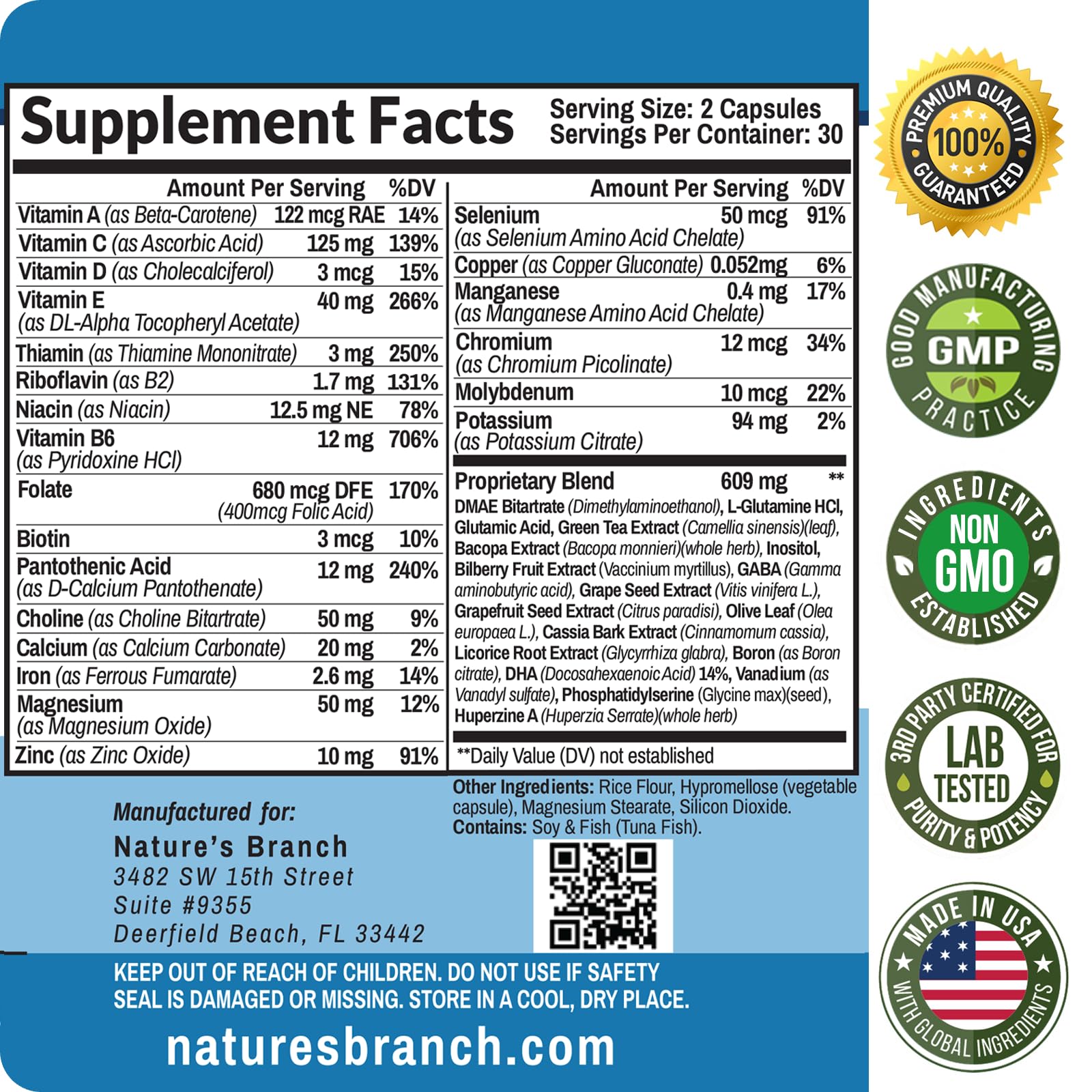Nature's Branch fórmula 40-1 en cápsulas para apoyo cognitivo.