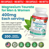NATURE'S BRANCH Magnesio Taurato 400 mg: apoyo para sueño y calma.
