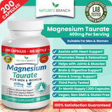NATURE'S BRANCH Magnesio Taurato 400 mg: cápsulas de absorción elevada.