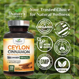 Nature's Choice botella con formato estadounidense: suplemento de canela para bienestar diario.
