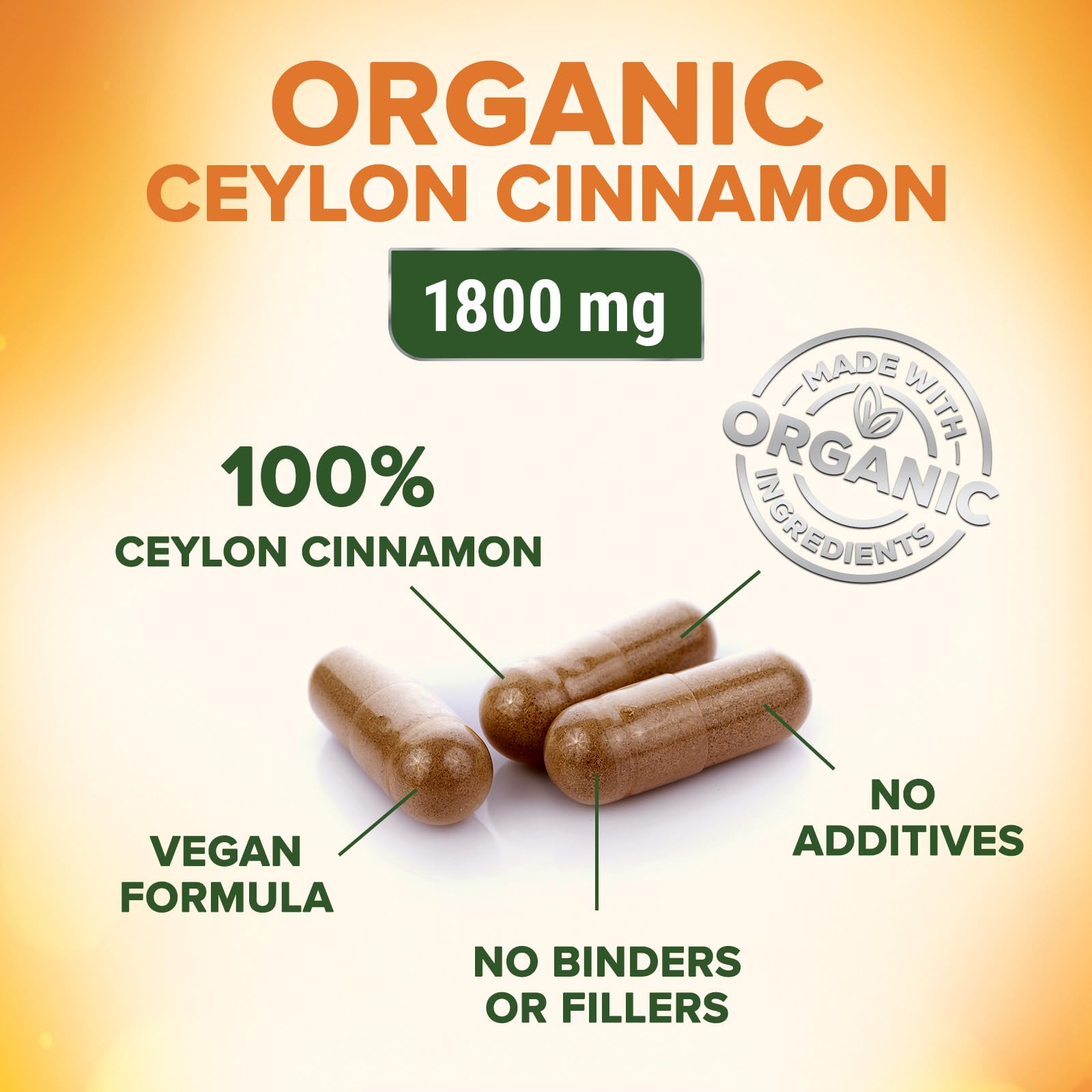 Nature's Choice etiqueta del producto: canela Ceilan certificada orgánica en cápsulas.