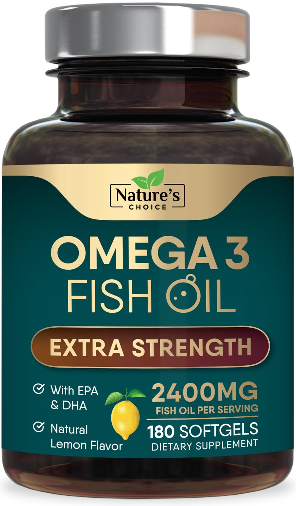 Nature's Choice Omega-3 cápsulas en botella, apoyo diario para corazón y cerebro.