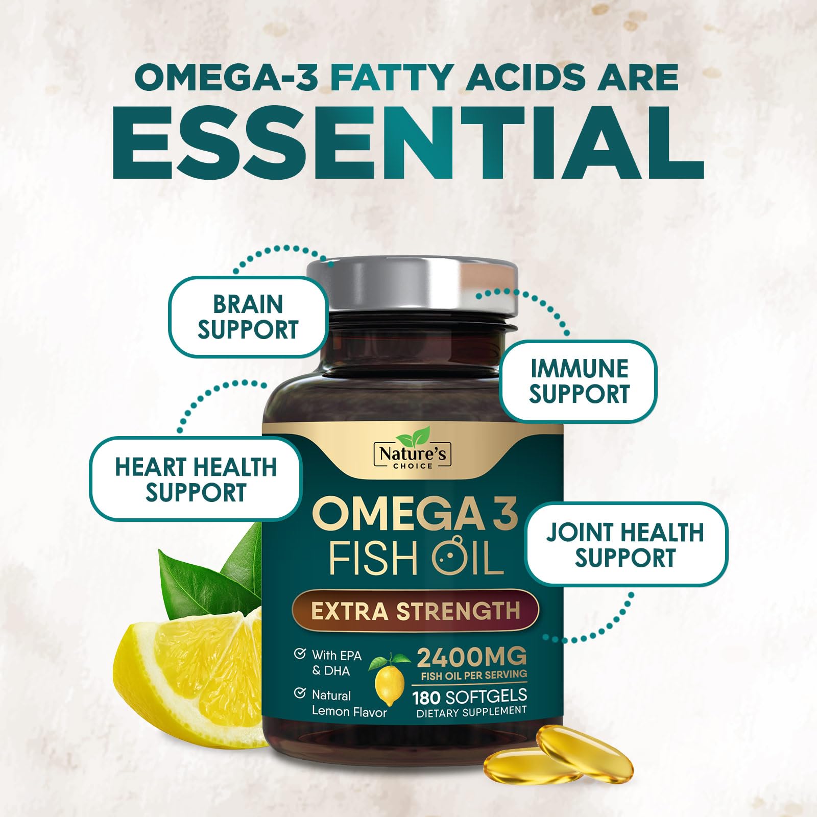 Nature's Choice Omega-3 uso diario, complemento para salud general.