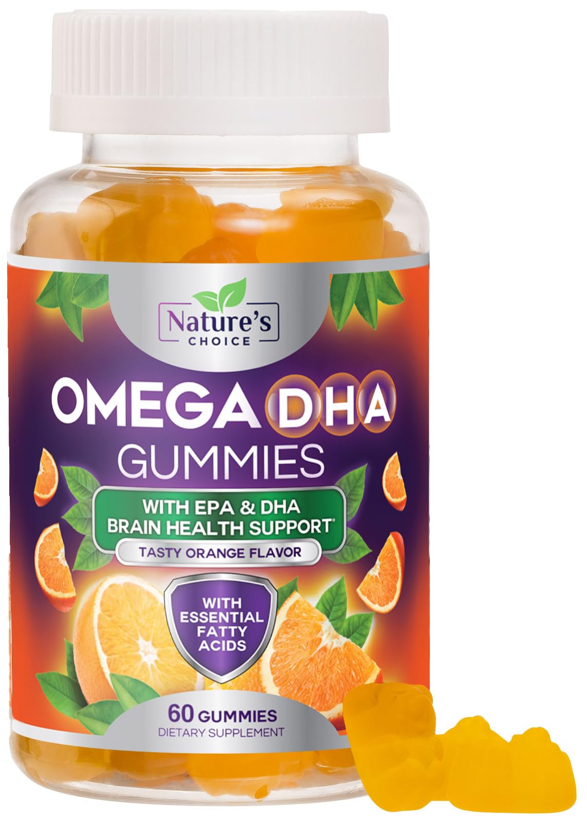 Nature's Choice Omega 3 gomitas envase naranja para uso diario y sabor agradable